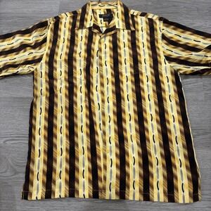 Vintage Possi New York Yellow Multipattern Short Sleeve Button Up Shirt | Size M